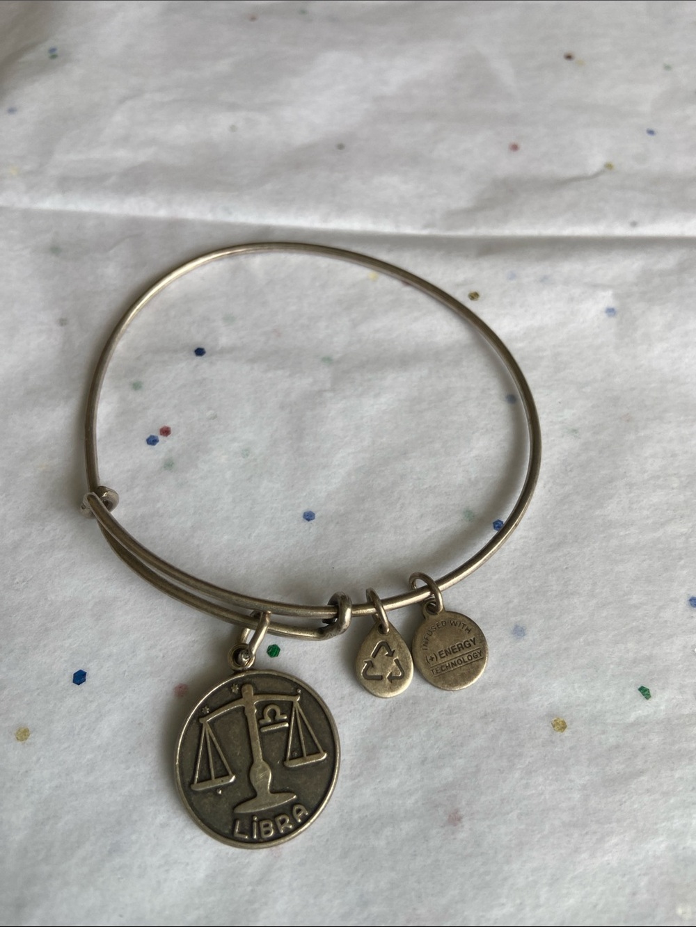 Alex and Ani Vintage 2013 Silver-Tone Libra Zodiac Charm Bangle Bracelet